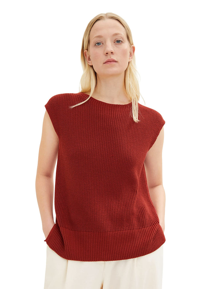 TOM TAILOR Damen Strickpullover ohne Ärmel S 27470 - Dark Maroon Red, S 27470 - Dark Maroon Red