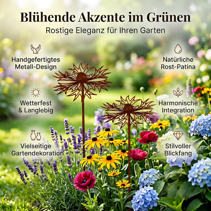 Gartendeko 2er Set Rost Deko für Garten Cortenstahl Gartenstecker Metall Blume Mohn Teleopea Rostige