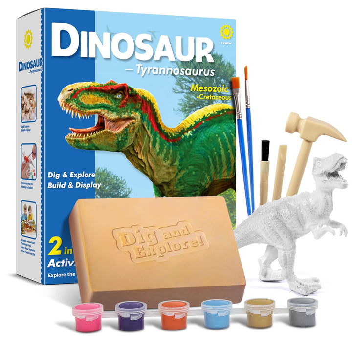 EGGBOX Dinosaurier Skelett Ausgrabungsset für Kinder, 2-in-1 Dino Dig &amp; Malset, Dinosaurier Spielzeu