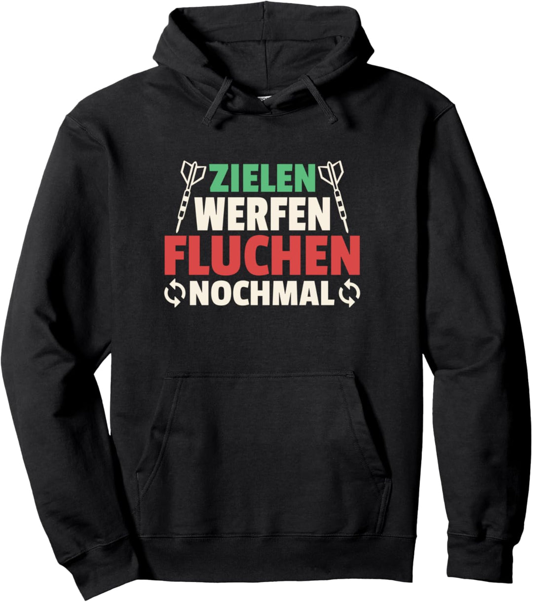 Zielen Werfen Fluchen Nochmal Lustige Darts Sprüche Pullover Hoodie
