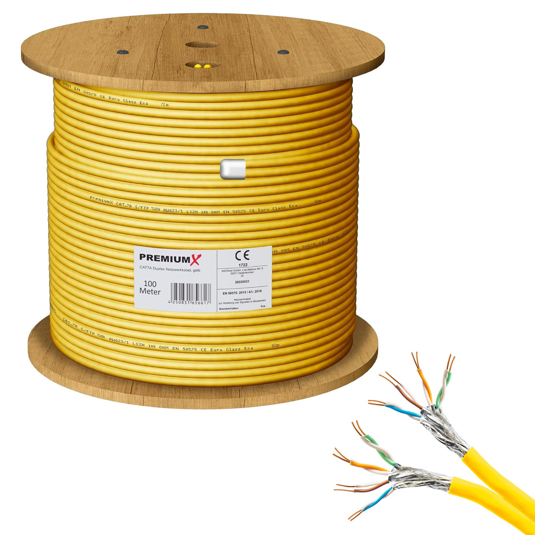 Premium X 100m CAT 7A Netzwerkkabel Duplex LAN-Kabel Verlegekabel Ethernet Kupfer Datenkabel AWG 23