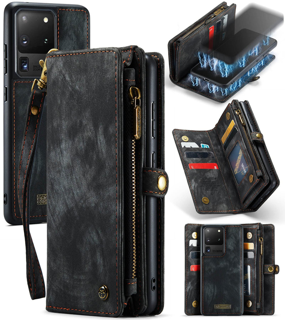 UFinetech 2-in-1 Samsung Galaxy S20 Ultra Hülle Tasche Leder TPU Abnehmbar Handy Flip Magnetisch Kar
