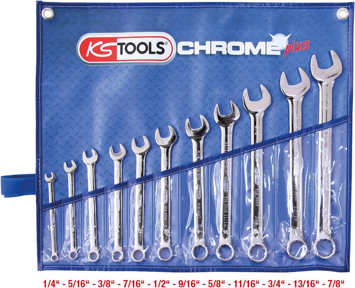 KS Tools 518.3000 CHROMEplus Ringmaulschlüssel-Satz, abgewinkelt, 11-tlg. Zoll