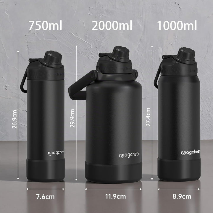 magcheer Isolierte Edelstahl Trinkflasche 1L mit Griff | BPA-Frei &amp; Auslaufsichere Isolierte Thermos