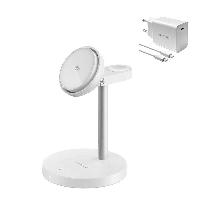 EcoFlow 3 in 1 Qi2 Magsafe Apple Ladestation mit Verstellbarer Ständer, Kabellose iPhone Ladestation
