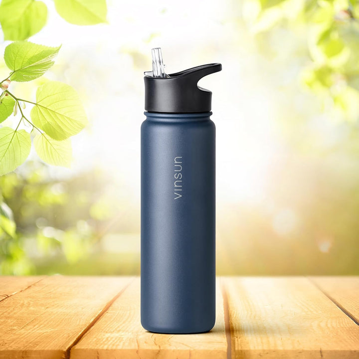 Vinsun Trinkflasche Edelstahl 500ml - auslaufsicher, Kohlensäure geeignet, BPA frei - 3 Deckel - The