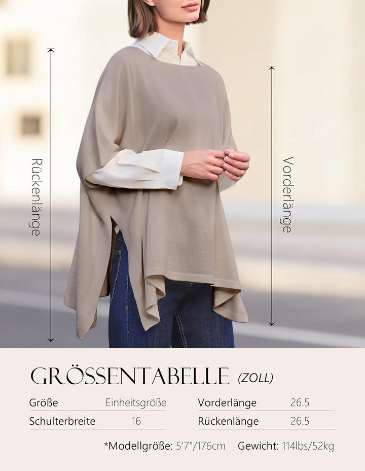 PULI Damen Pullover Poncho Elegant Viskose Strick Locker sitzend Poncho Schal Einheitsgrösse Haferfl