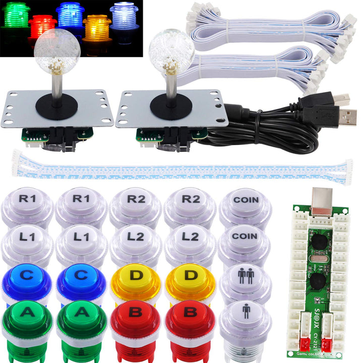 SJ@JX 2 Player Arcade Game LED DIY Kit LED Button Zero Delay USB Encoder Mechanical Keyboard Switch