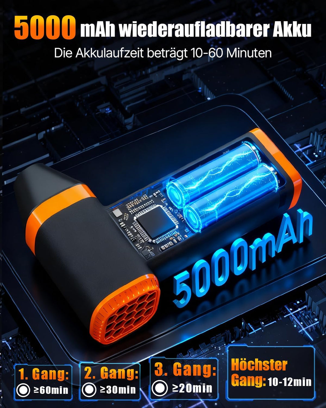 WOWDSGN Elektrischer Staubgebläse Kabellos - Gebläse Akku -130.000 U/min, 4 Geschwindigkeiten, Wiede