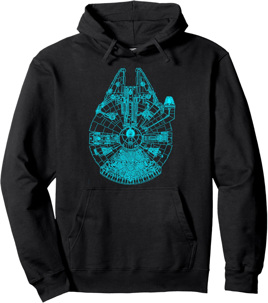 Star Wars Millennium Falcon Blue Outlined Poster Pullover Hoodie