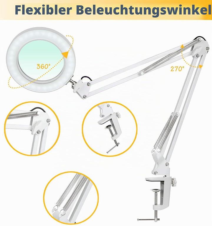 10X Lupe mit Licht und Ständer, Lupenleuchte mit 72 LEDs, 3 Farbmodi Dimmbare&amp;10 Helligkeitsstufen,