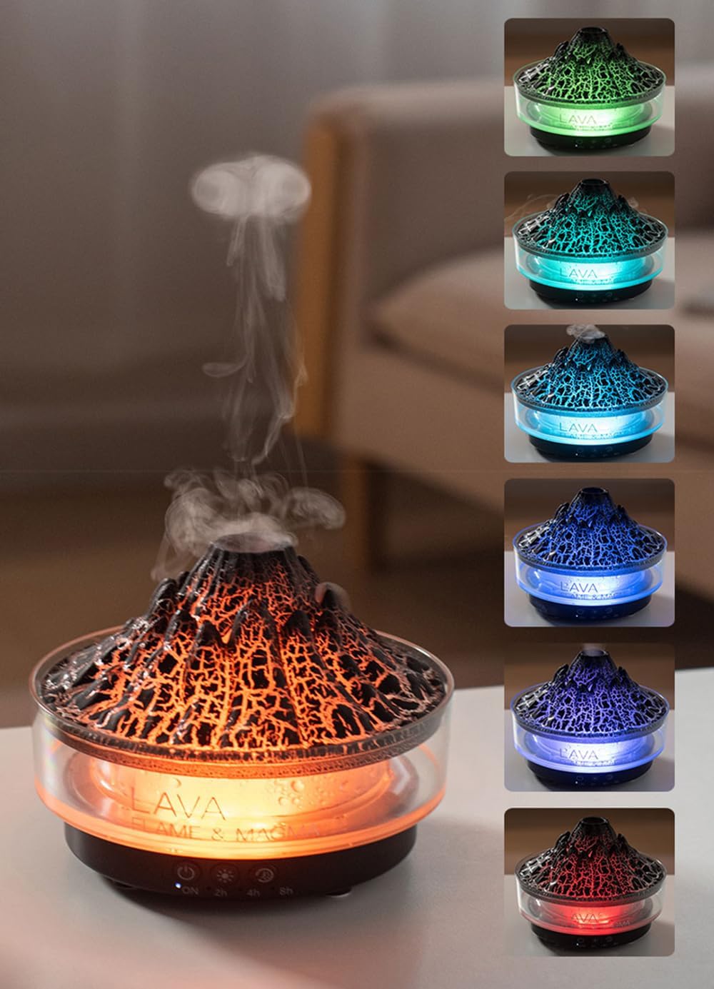 ThreeH Vulkan Luftbefeuchter &amp; Aroma Diffusor 7-Farben LED Dualmodus Schlafzimmer/Büro, Schwarz, Sch