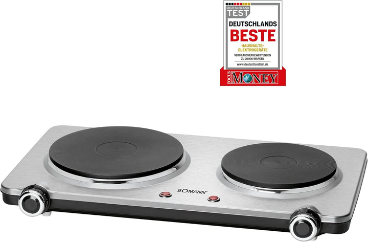 Bomann Doppel-Kochplatte DKP 5033 E, ideal für Camping, Küche oder Büro, edelstahl &amp; Clatronic WKS 3