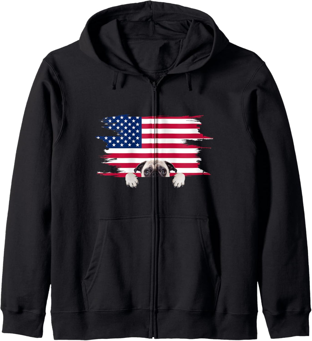 American Flag Dog Pug Kapuzenjacke