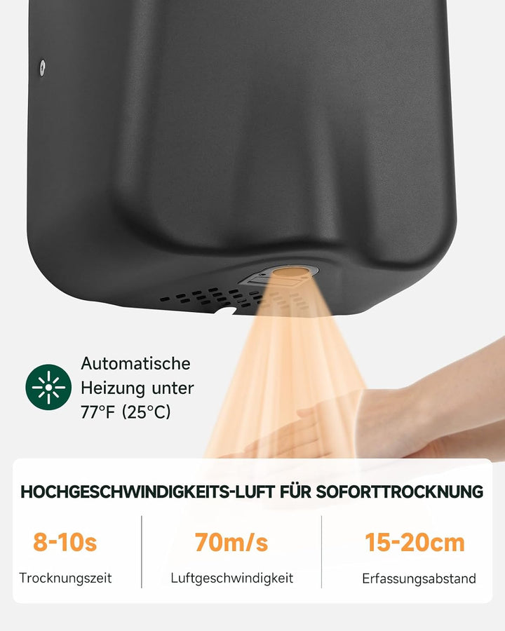 anydry IronStorm 2815 Gewerblicher Händetrockner mit HEPA-Filter - 1600W berührungsloser Sensor, 7-1