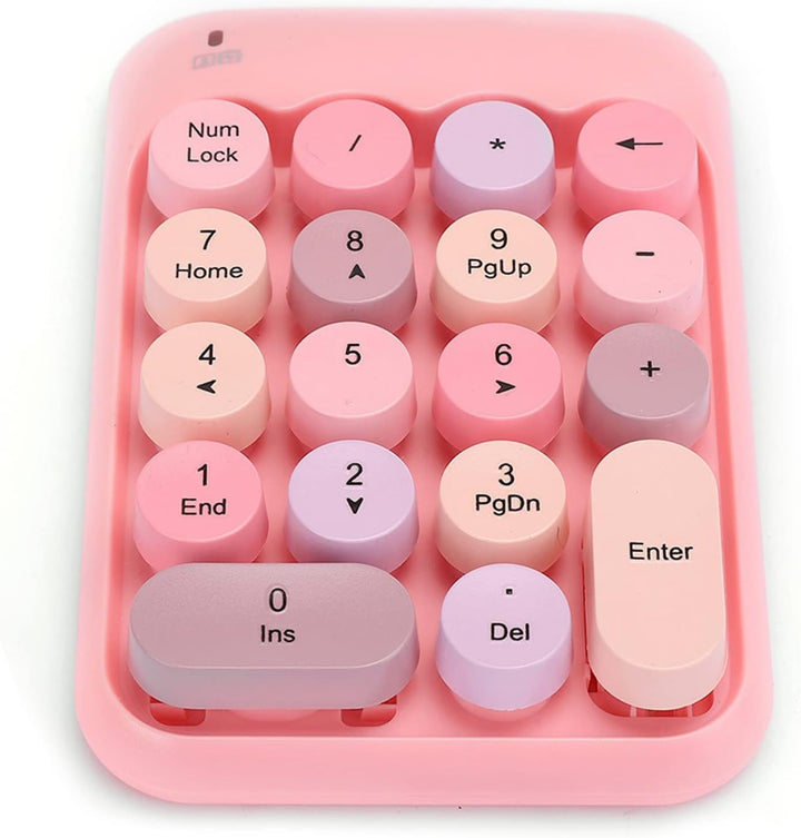 Dpofirs X910 Wireless Ziffernblock mit 18 Runden Tasten, Rosa wasserdichte USB-Ziffernblock Im Retro