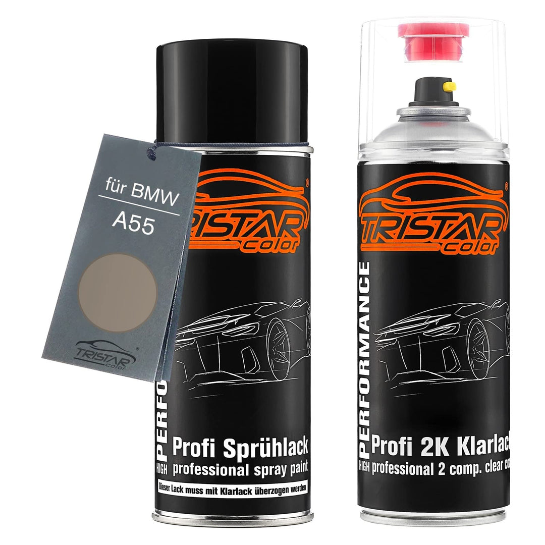 TRISTARcolor Autolack 2K Spraydosen Set für BMW A55 Decorsilber Metallic Basislack 2 Komponenten Kla