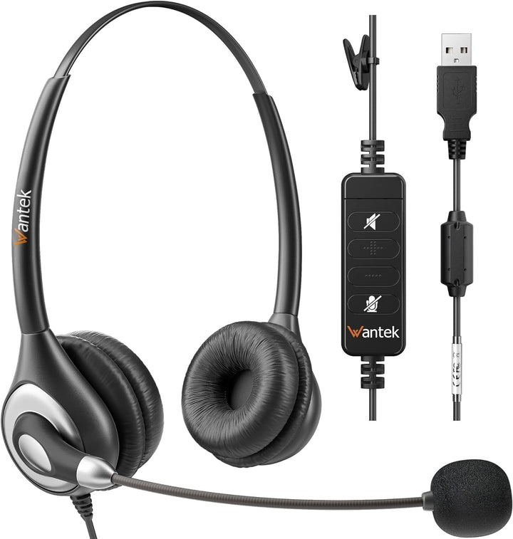 Wantek USB Headset mit Mikrofon für PC Laptop, Computer Headsets mit Mikrofon Noise Cancelling, Busi