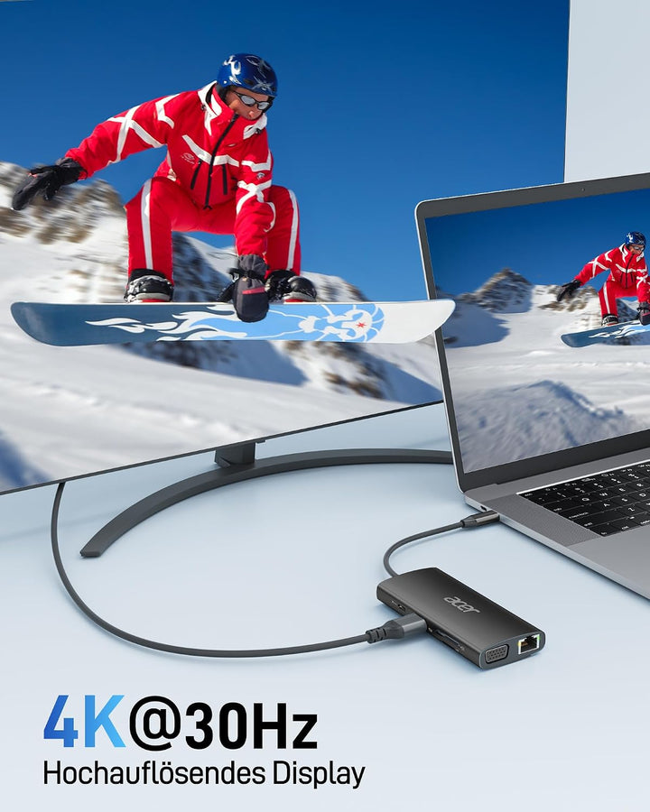 Acer USB-C-Hub mit 4K HDMI, 9-in-1-USB-C-zu-Ethernet-Adapter, 5-Gbps-USB-A-3.1-Dockingstation, PD-10