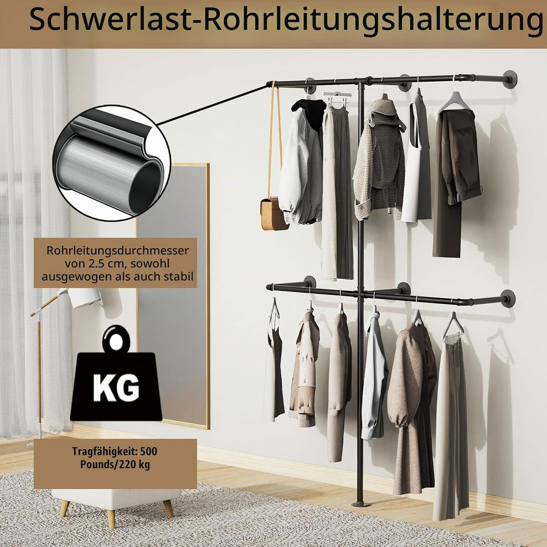 Kleiderstange Wandmontage 200 kg Traglast - Offener Kleiderschrank oder Kleiderständer industrial go