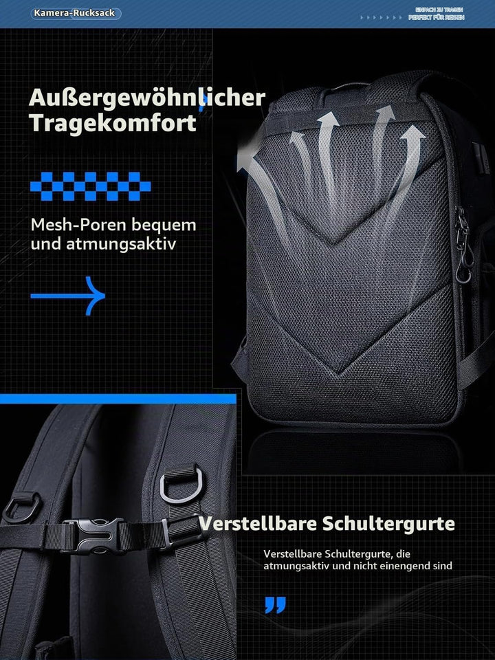 llano Kamerarucksack für DSLR/SLR/Spiegellose Kameras – Wasserabweisender Fotorucksack mit Laptopfac