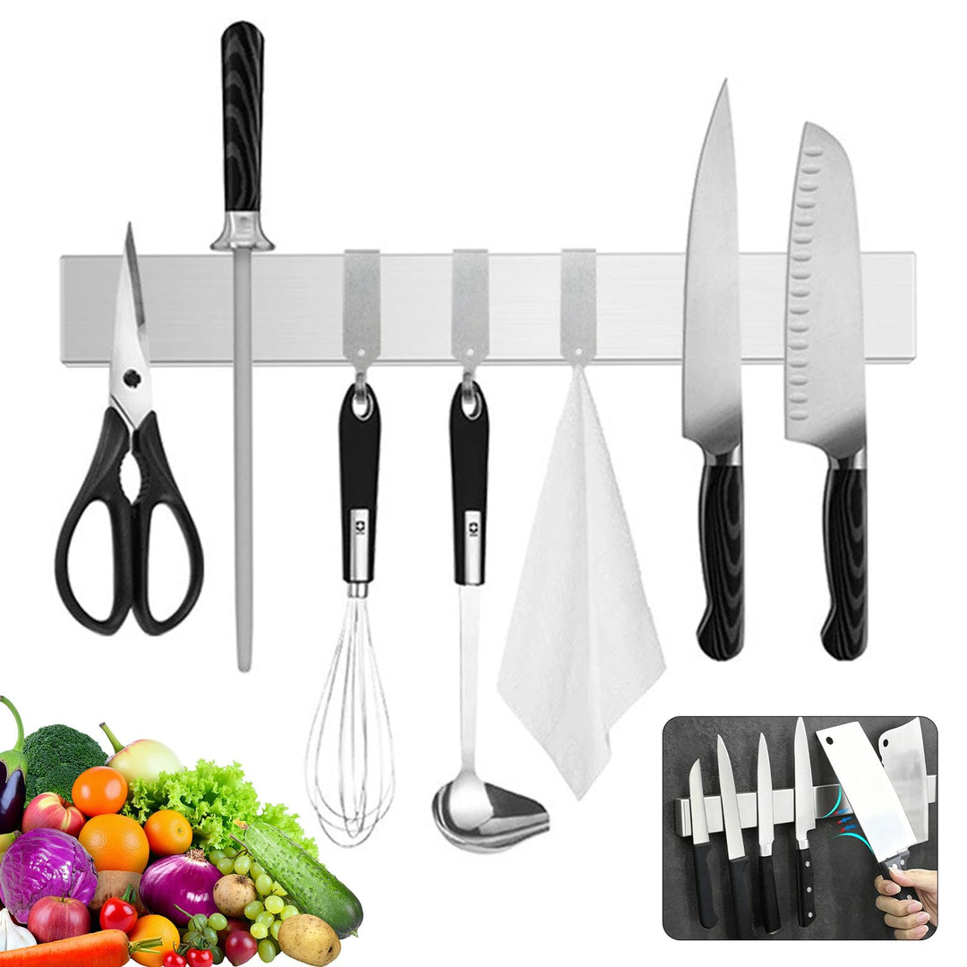 50cm Magnetleiste Messer Selbstklebend mit 3 Haken | Messerhalter Magnetisch, Messermagnete Wand Ohn