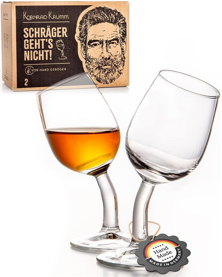 Kornrad Krumm | Schnapsgläser-Set mit Stiel, 4cl, Handgebogen in DE | Lustige Shot-Gläser als Gesche