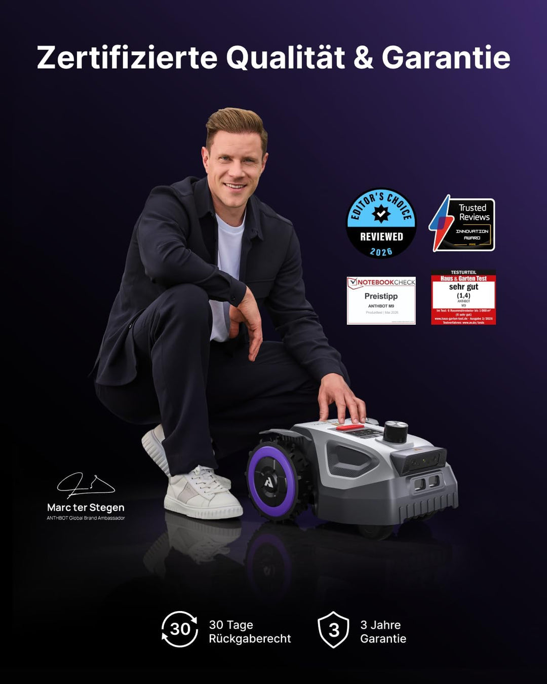 ANTHBOT M9 Pro Mähroboter ohne Begrenzungskabel – HoloSense 4-in-1 Navigation (360° LiDAR, RTK/NetRT