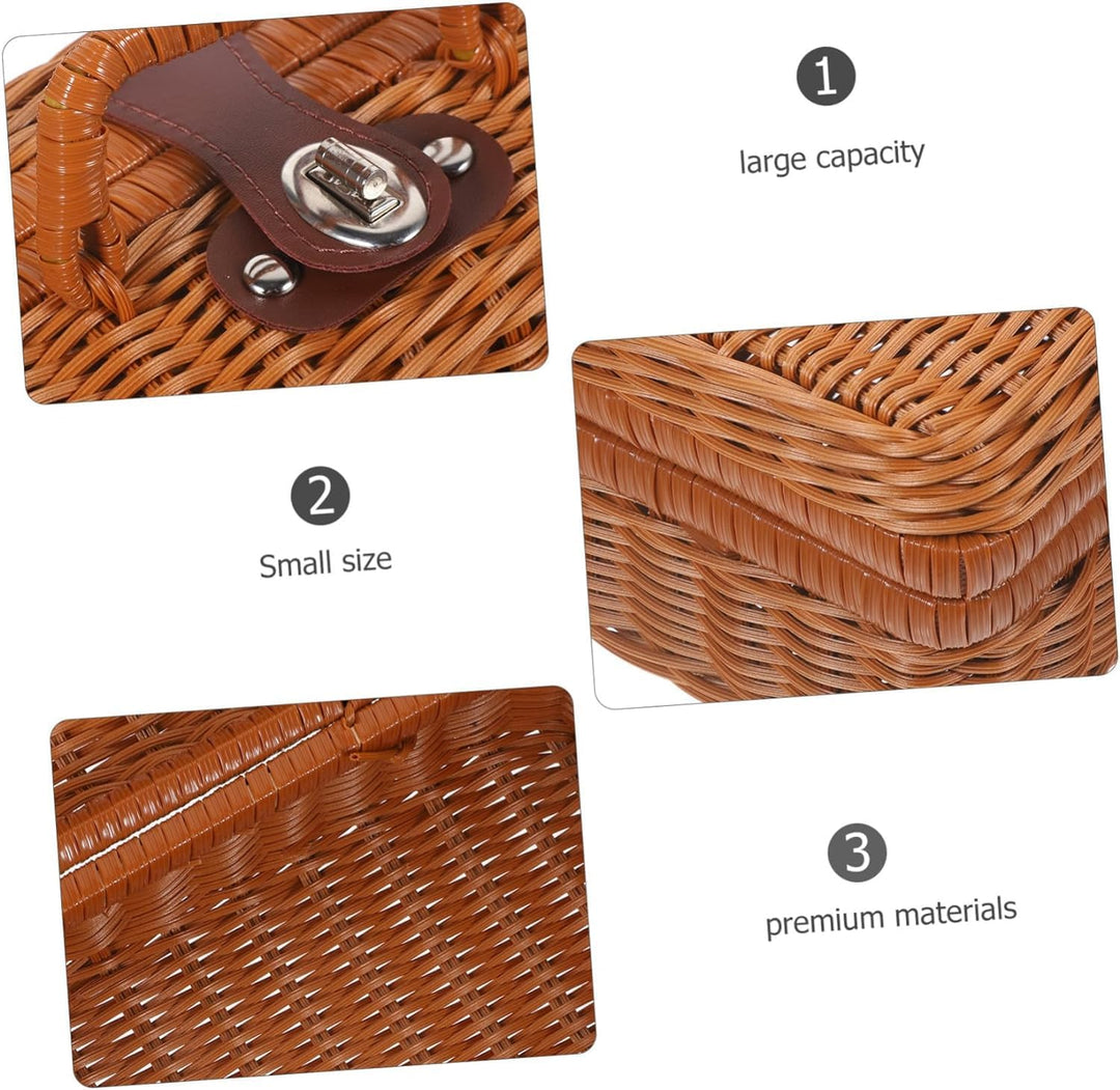 Weidenkoffer, Rattan-Koffer, gewebter Make-up-Organizer, Picknick-Behälter, Retro-Koffer-Box (L), L