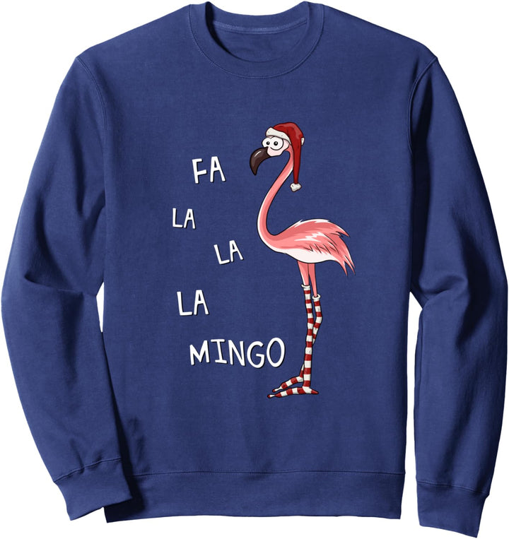 Fa La La Mingo pink Flamingo mit Weihnachts-Mütze &amp; Socken Sweatshirt