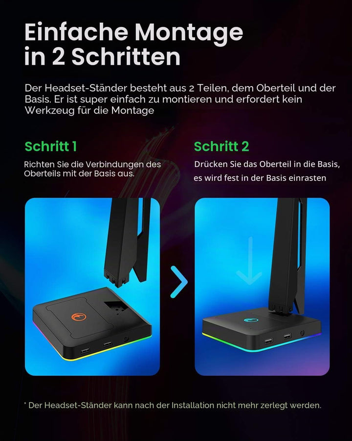 RGB Gaming Headset Ständer mit 2 USB Ports, Game Kopfhörer Halterung für PC, Xbox One, PS4, Switch,