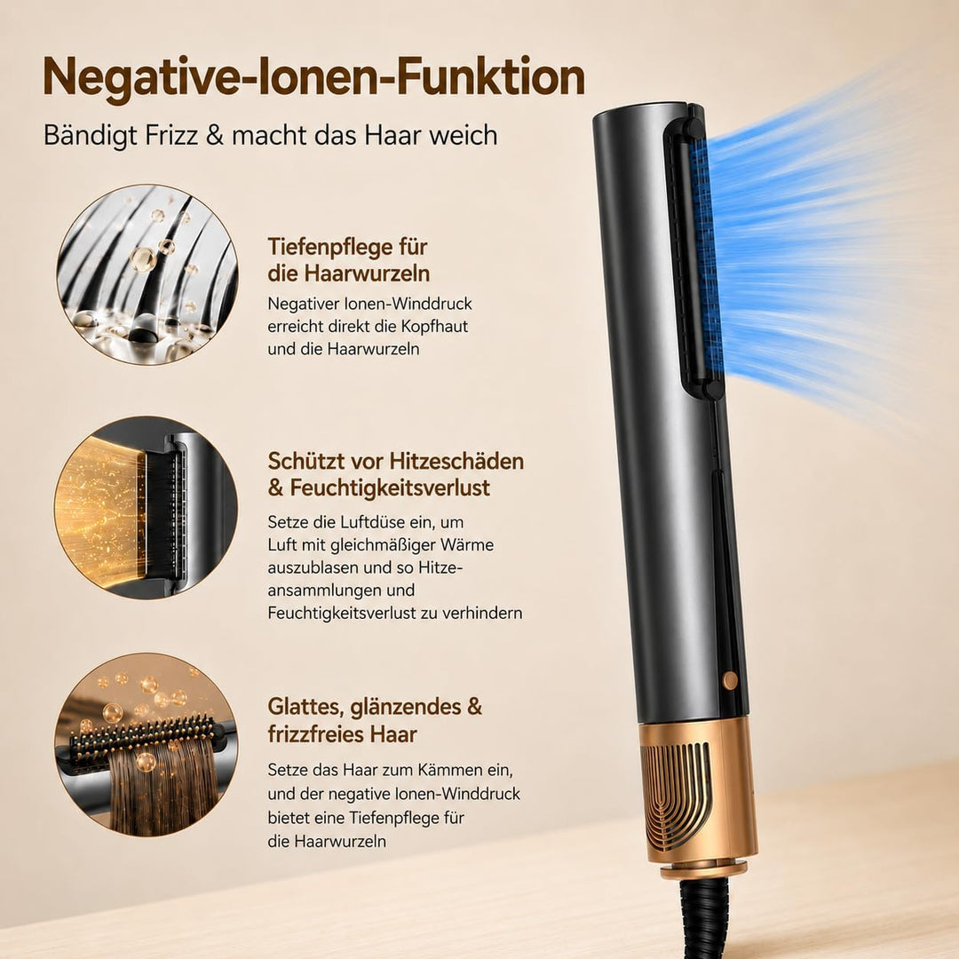 Golden Goods Airloop Haarglätter mit Luft 3-in-1, Luft-Haarglätter, Föhn &amp; Stylingbürste, Glätteisen
