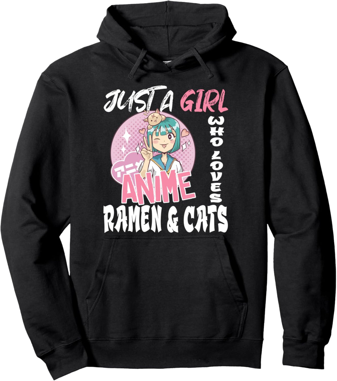 Nur ein Mädchen, das Anime Ramen und Katzen für Teenager-Mädchen liebt Pullover Hoodie