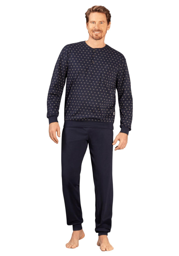 hajo - Herren Schlafanzug mit Bündchen - Premium Cotton Interlock 58 Blau, 58 Blau