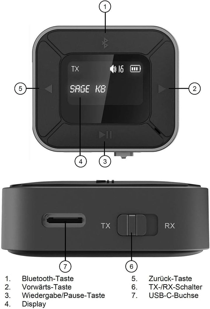 auvisio 4er-Set 2in1-Audio-Transmitter- &amp; Receiver mit Bluetooth 5.3, Display