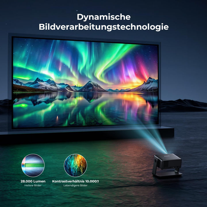 Beamer Kompatibel mit Netflix 28000 Lumen, Smart Beamer 4K unterstützt Native 1080P, WLAN 6 und Blue