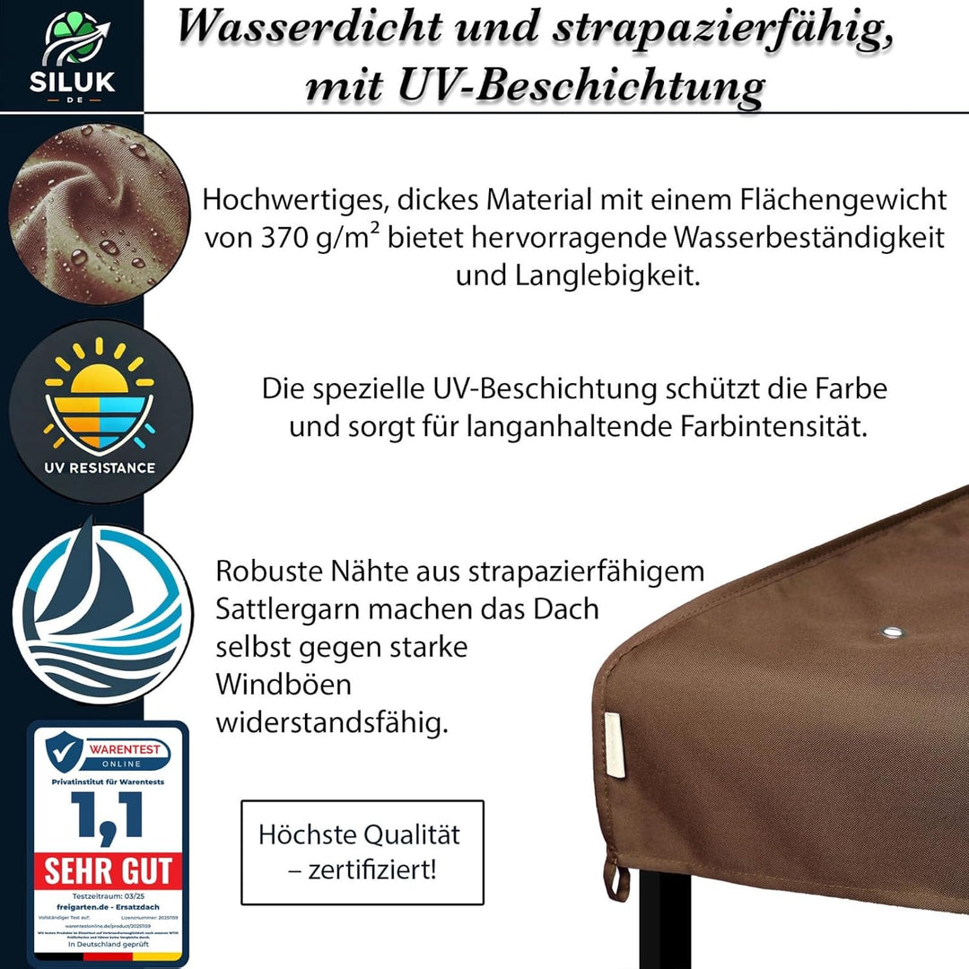 Braun freigarten.de Ersatzdach für Pavillon 3x3 Meter Wasserdicht Material: Panama PCV Soft 370g/m²