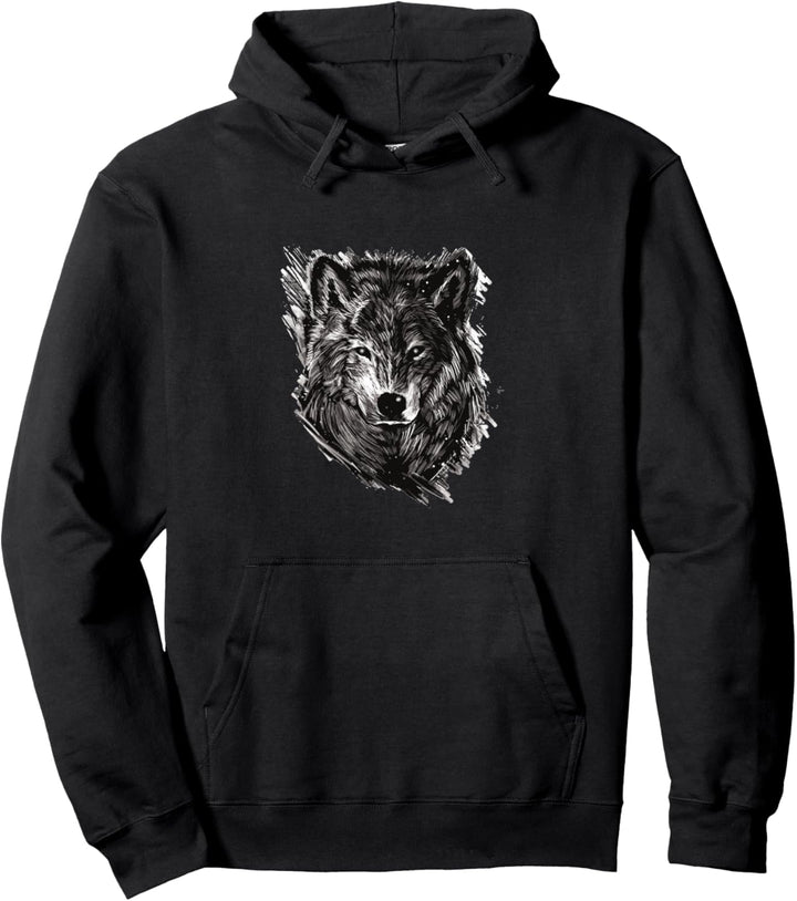 Wolf Zeichnung Pullover Hoodie