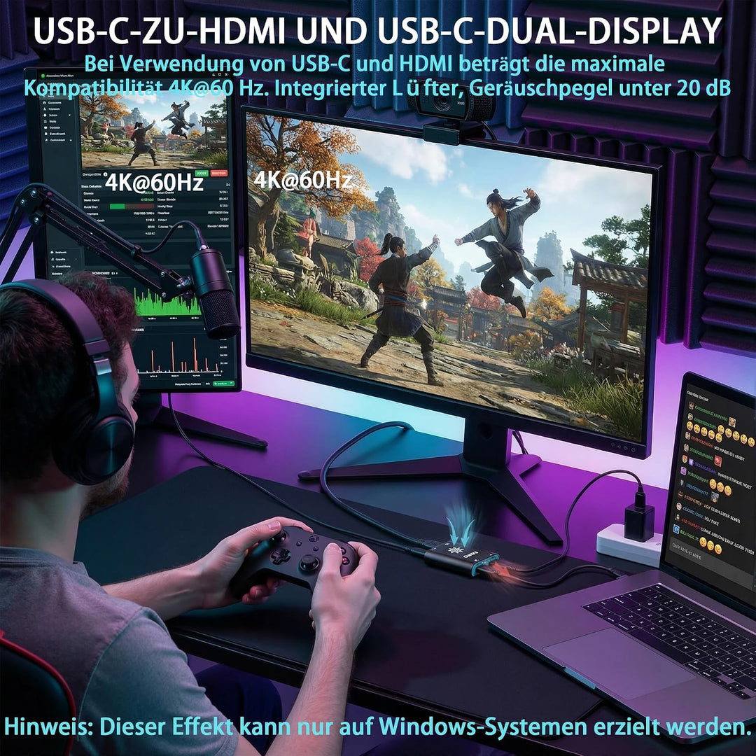 USB-C-auf-HDMI-und USB-C-Dual-Display-Adapter,Stromversorgung auf AR-Brille und HDMI/Type-C-Monitore