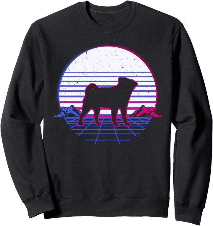Mops Hund Welpe Retro Vintage Sunset Sweatshirt