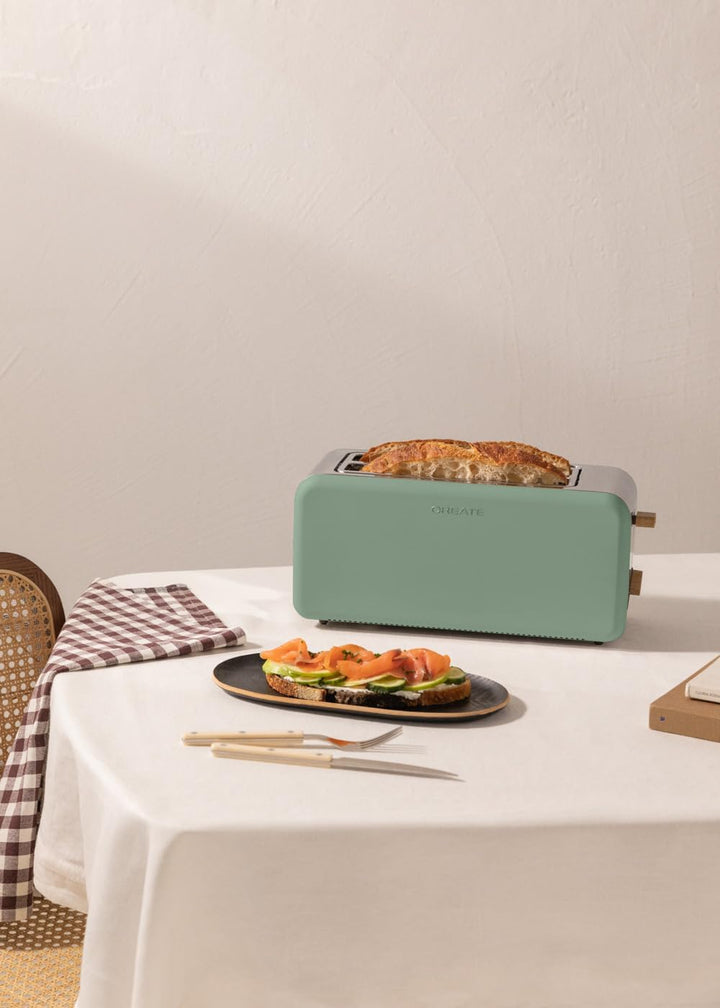 CREATE/TOAST RETRO XL/Toaster Salbeigrün / 6 Leistungsstufen, Krümelschublade, Thermostat, Auftauen,