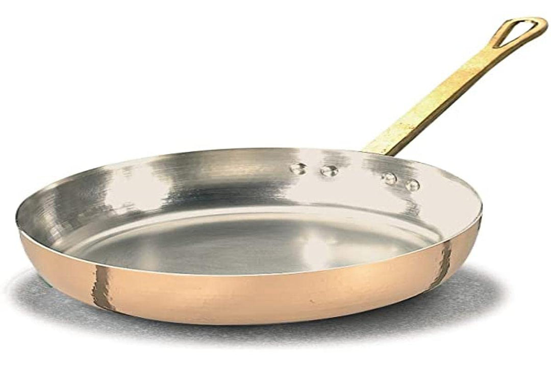 Pentole Agnelli ALCU111B24 Glatte kupferverzinnte Handsprungpfanne mit röhrenförmigem Griff, 24 cm,