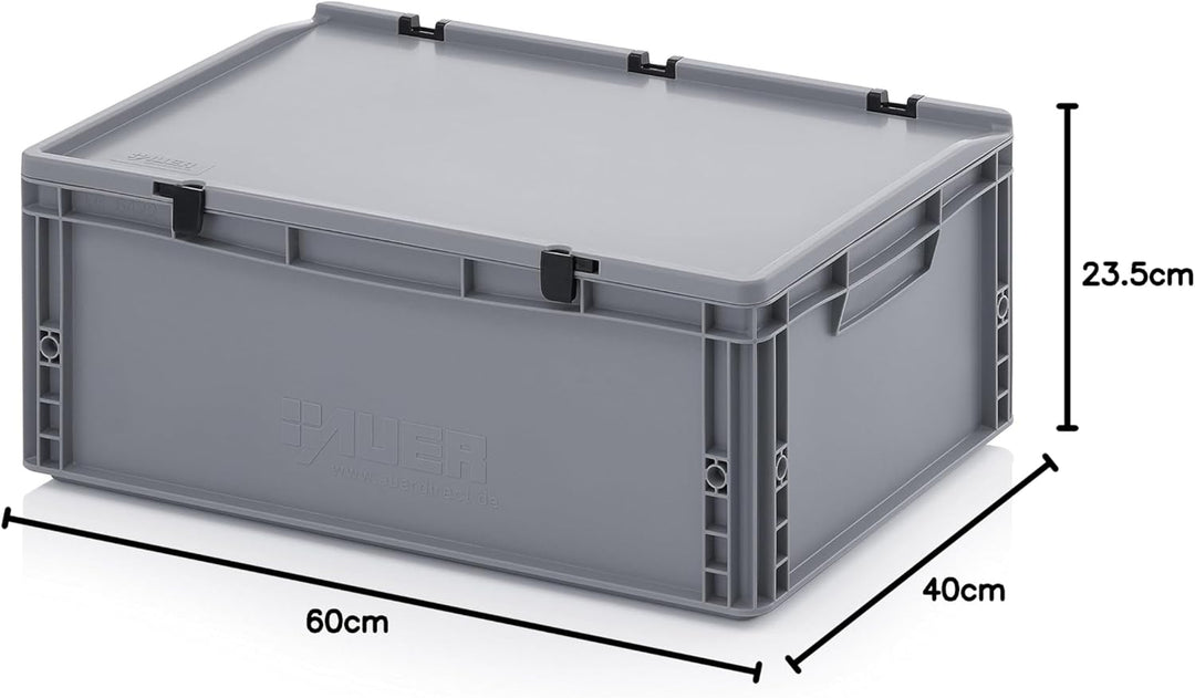 Auer Packaging 5x Eurobehälter 60 x 40 x 23,5 mit Scharnierdeckel inkl. gratis Zollstock 5er Set