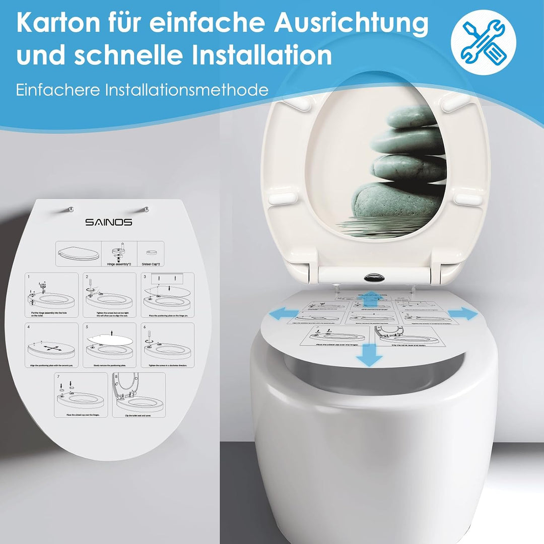 Duroplast-Toilettensitz, O-förmiger Toilettendeckel mit Soft-Close-Mechanismus, Edelstahlscharnier,