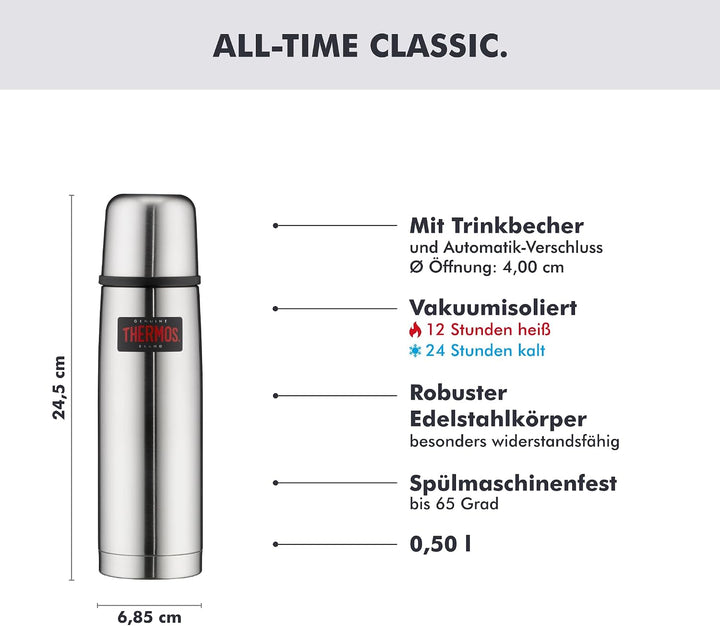 Thermos 4019.205.050 Isolierflasche Light and Compact, 0,5 L, Edelstahl mattiert Edelstahl 0,50 l, E