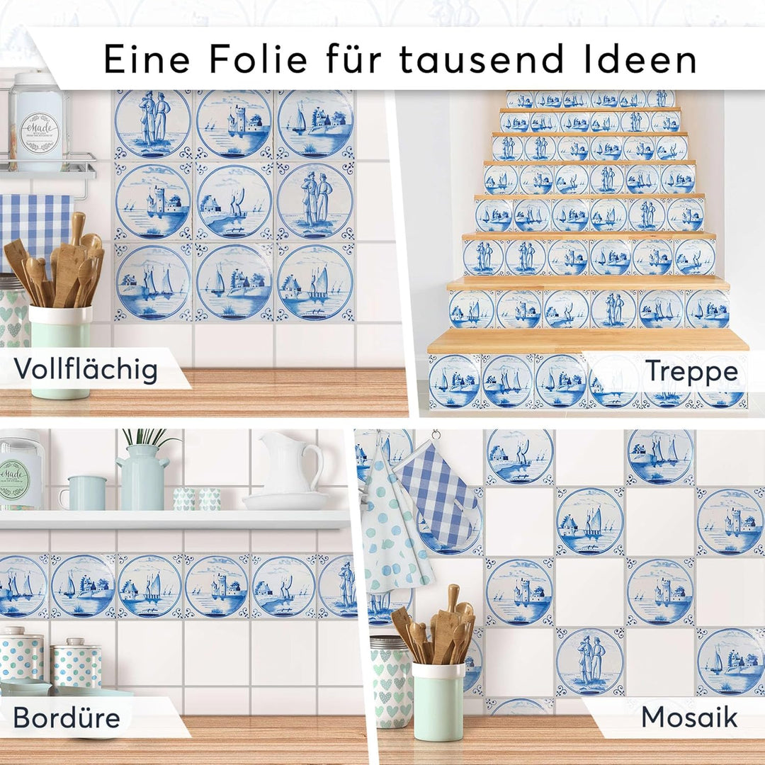 Fliesen-Folie I Dekorative Fliesensticker für Küche, Bad und Fliesenspiegel - Selbstklebende Fliesen