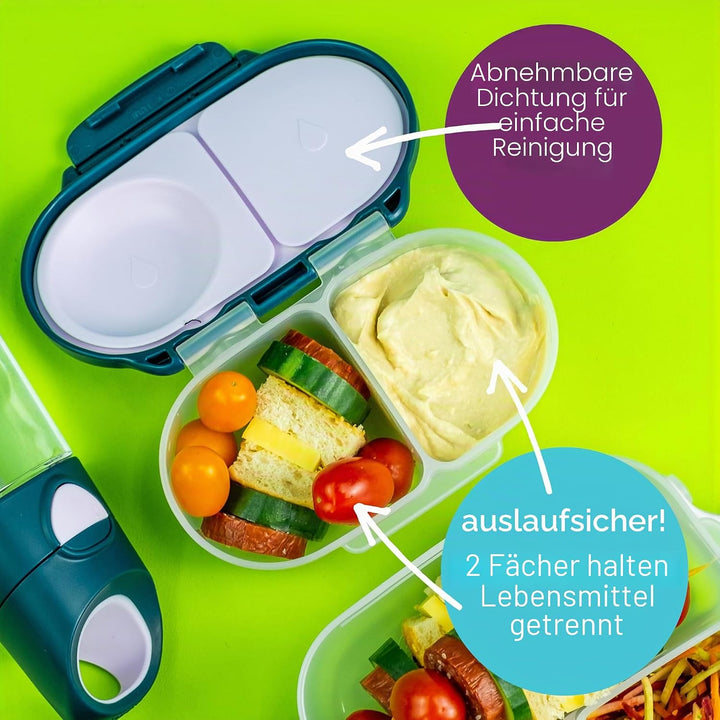 b.box - Frischhaltedose mit zwei versiegelten Fächern und Silikonmaterial, wiederverwendbare Snackbo