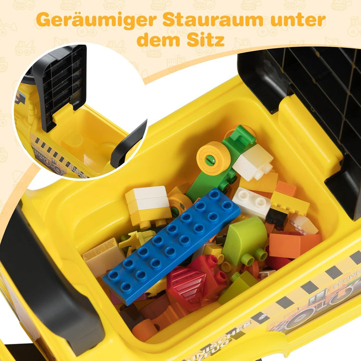 COSTWAY Sitzbagger mit Schaufel &amp; abnehmbarem Anhänger, Kinderbagger mit Stauraum unter dem Sitz, Hu