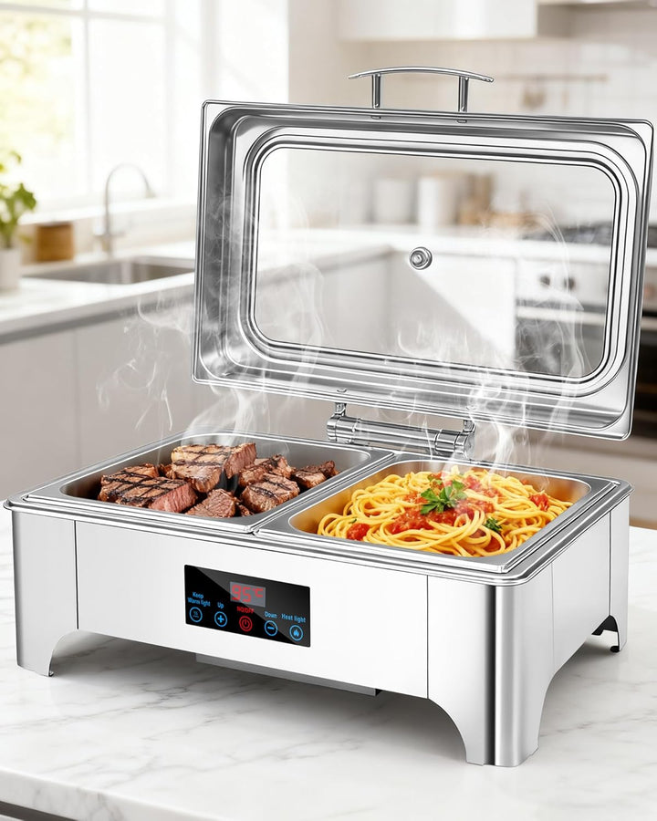 Chafing Dish Elektrisch, 9L Professioneller Speisenwärmer, Buffetwärmer mit Touchscreen Temperaturre