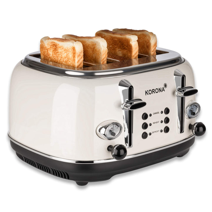 Korona 21676 Retro-Toaster | 4-Scheiben-Toaster | Creme | 6-stufige Röstgrad-Einstellung und zusätzl